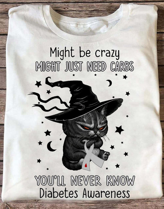 T-Shirt Halloween Black Cat Witch for Men Women Might Just Need Cards You Will Never Know Disbetes Awareness Shirts