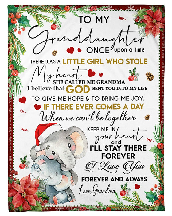 Personalized Blanket To My Granddaughter From Grandma Once Upon A Time Cute Elephant Printed Poinsettia Frame