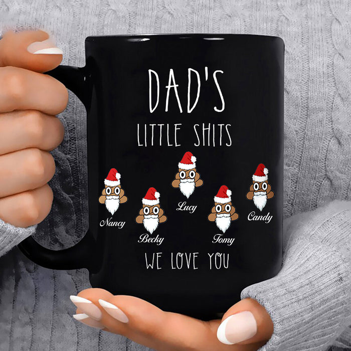 Personalized Coffee Mug Dad's Little Shits Funny Shit With Santa Hat & Beard Printed Custom Kids Name 11Oz 15Oz