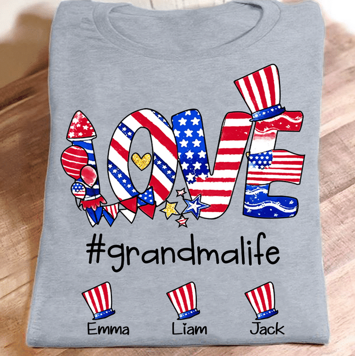 Personalized Love Grandmalife Tshirt For Nana Nini Gigi Funny American Flag Tee For Veternas Custom Grandkids Shirt