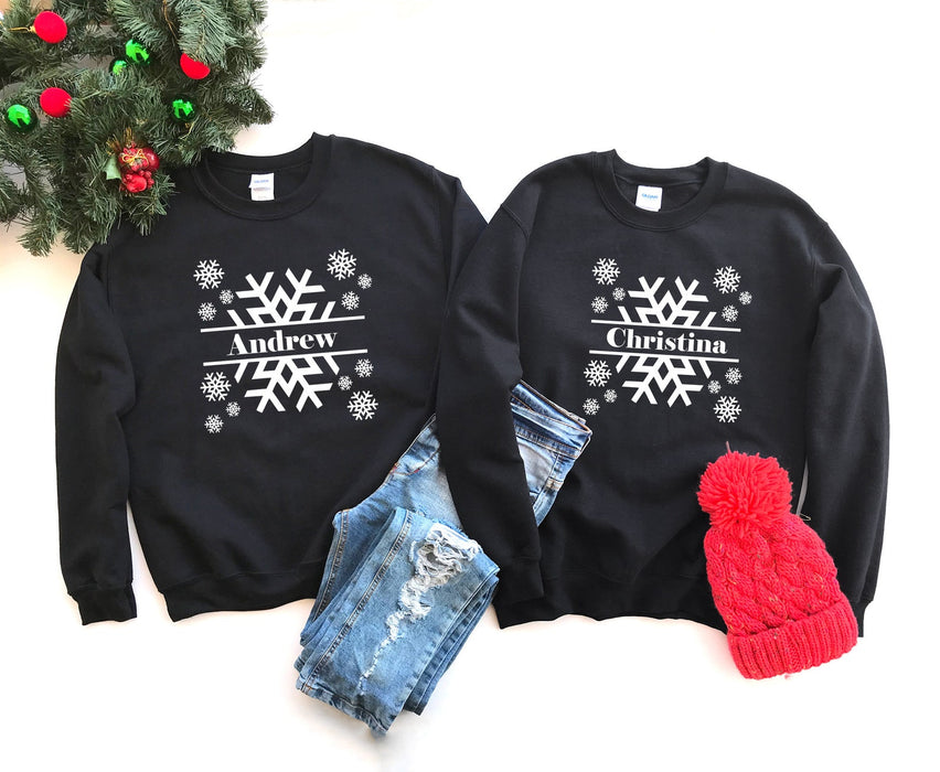 Personalized Snowflake Sweatshirt For Men Women Ideas For Couple Lovers On Christmas Anniversary
