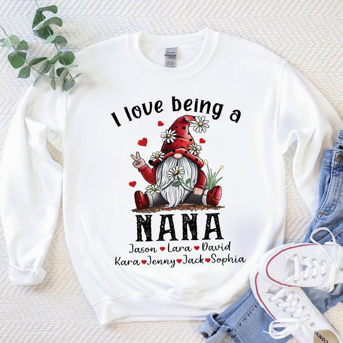 Personalized Nana Shirt I Love Being A Nana Shirts Cute Gnome With Daisy Flower Shirt Custom Grandkids Tee Classic