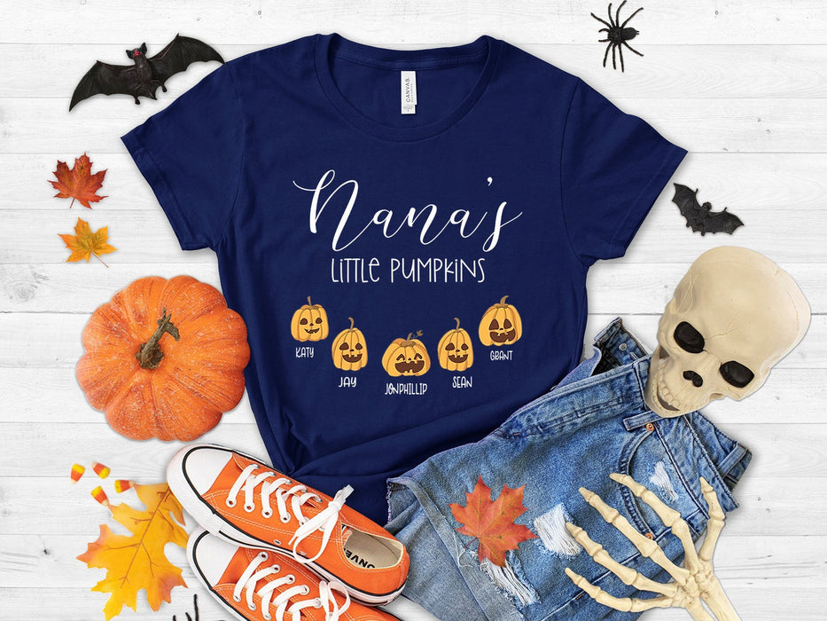 Personalized T-Shirt For Grandma Nana's Little Pumpkins With Funny Pumpkin Printed Custom Grandkids Name Halloween Shirt