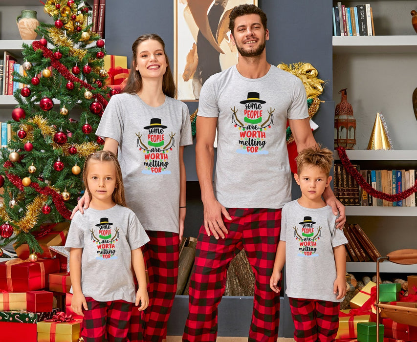 Classic Matching Shirt For Family Some People Are Worth Melting For T-Shirt Christmas Snowman Family Matching Shirt