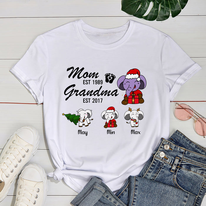 Personalized T-Shirt & Sweatshirt For Grandma Cute Elephants Printed Custom Name & Year