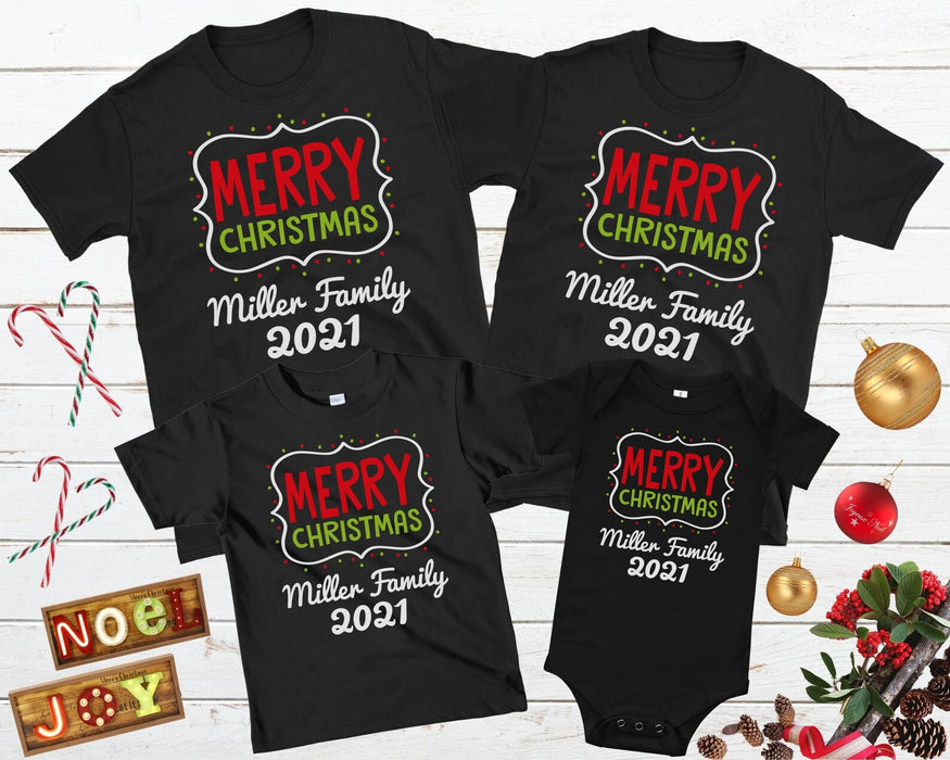 Personalized Family Merry Christmas 2021 Shirt Custom Family Holiday Matching Xmas Lights Tshirt Ideas For Winter