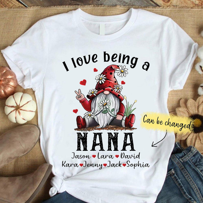 Personalized Nana Shirt I Love Being A Nana Shirts Cute Gnome With Daisy Flower Shirt Custom Grandkids Tee Classic