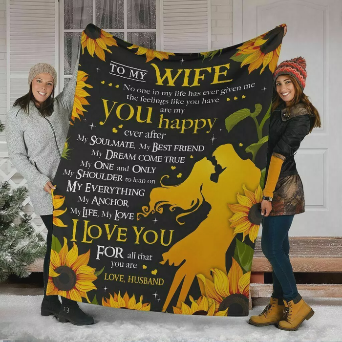 Personalized Blanket To My Wife From Husband Sunflower Design Couple Printed Custom Name Valentines Day Blanket
