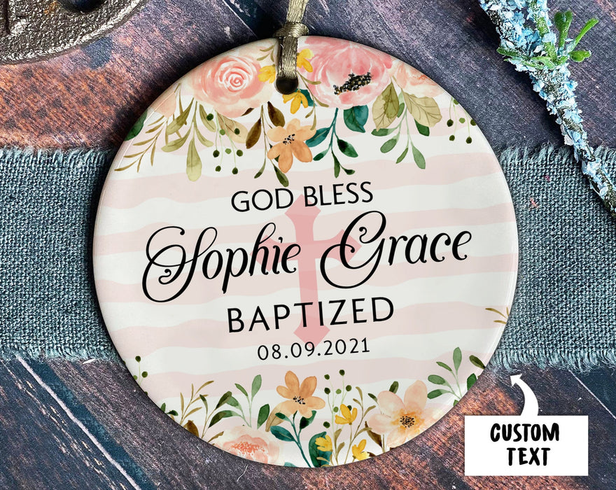 Personalized God Bless Baptized Ornament For Christ Religious Custom Name And Date Faith Ornament Floral Jesus Ornament
