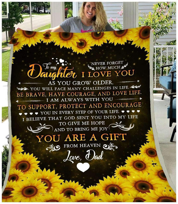 Personalized To My Daughter Blanket From Dad Never Forget How Much I Love You Heart Shaped Sunflower Printed