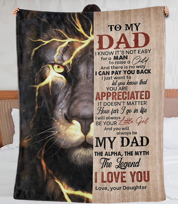 Personalized Blanket To My Dad From Daughter Half Black Lightning Lion Printed Wooden Background Custom Name