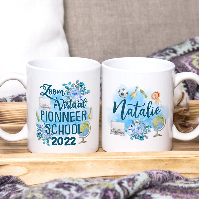 Personalized Back To School Mug Pioneer School Zoom Virtual Flower Print Custom Name 11 15oz Ceramic Coffee Cup