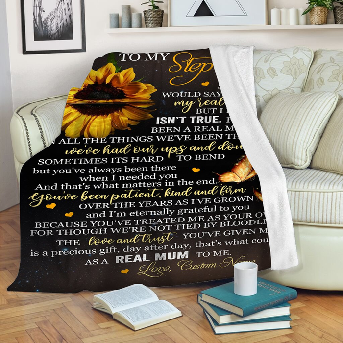 Personalized To My Bonus Mom Blanket Sunflowers Thanks For Treated Me As Your Own Custom Name Gifts For Stepfamily Day