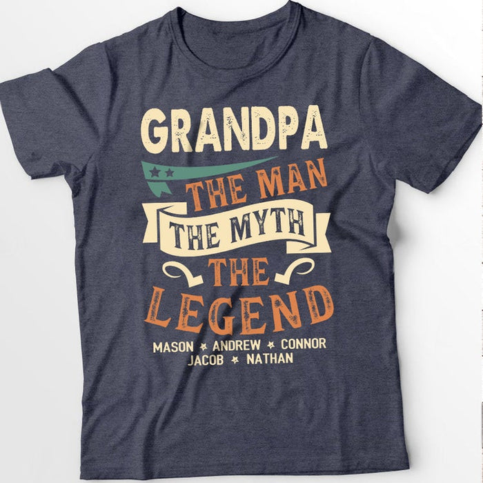 Personalized T-Shirt For Grandpa The Man The Myth The Legend Vintage Design Custom Grandkids Name Father'S Day Shirt