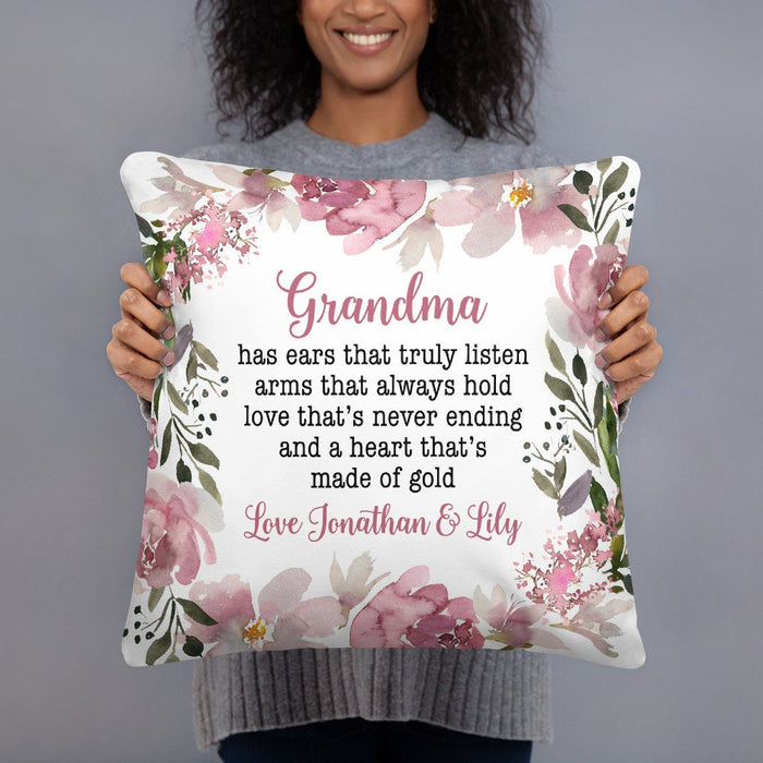 Personalized Square Pillow Gifts For Grandma Has Ears That Truly Listen Custom Grandkids Name Sofa Cushion For Christmas