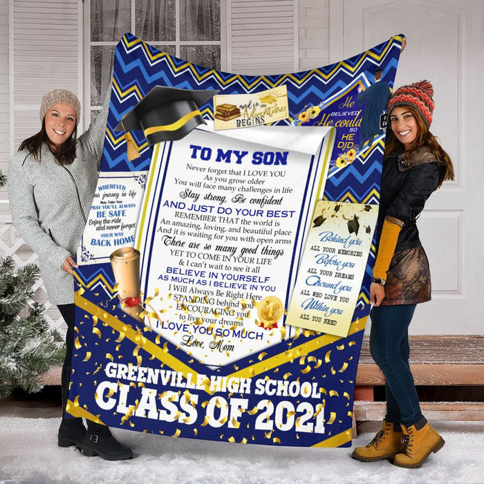Personalized Graduation Blanket To My Son From Mom Never Forget That I Love You Class Of 2022 Blanket Custom Name