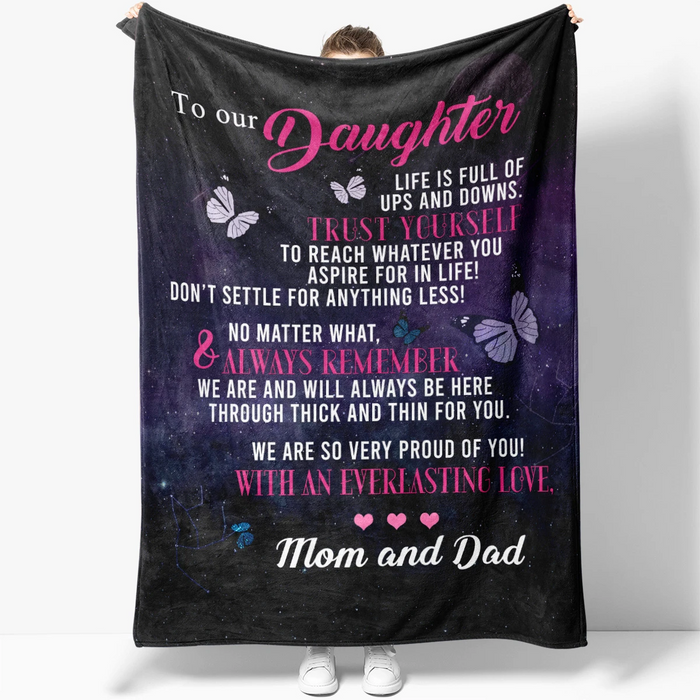 Personalized Dark Fleece Blanket To My Daughter From Dad And Mom Motivation Blanket For Baby Girl Custom Name