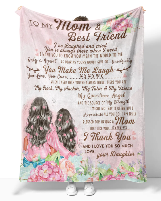 Personalized Rustic Floral Blanket To My Mom On Mothers Day Holding Mommy & Daughter Blanket Custom Name