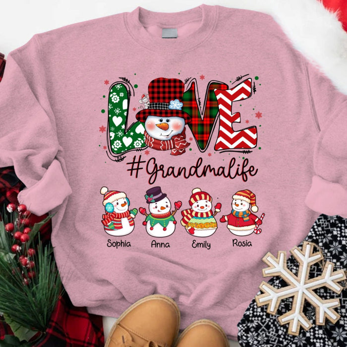 Personalized Sweatshirt For Grandma From Grandkids Love Grandmalife Funny Snowman Custom Name Shirt Gifts For Christmas