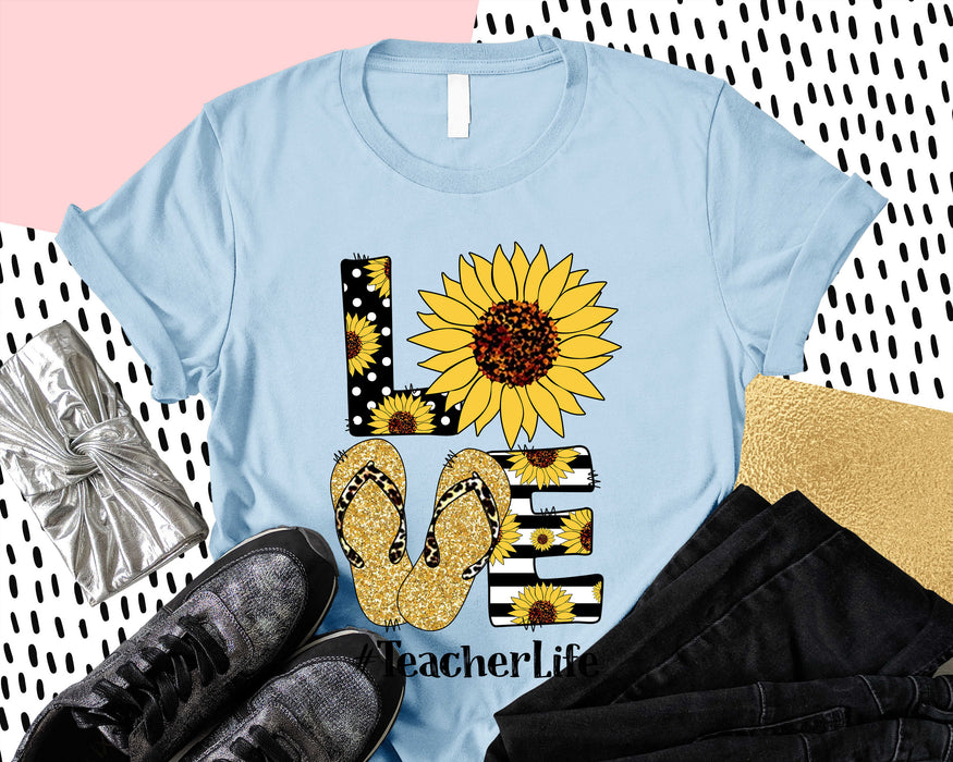 Classic Unisex T-Shirt For Teacher Love Hashtag Teacher Life Sunflower Printed Back To School Outfit
