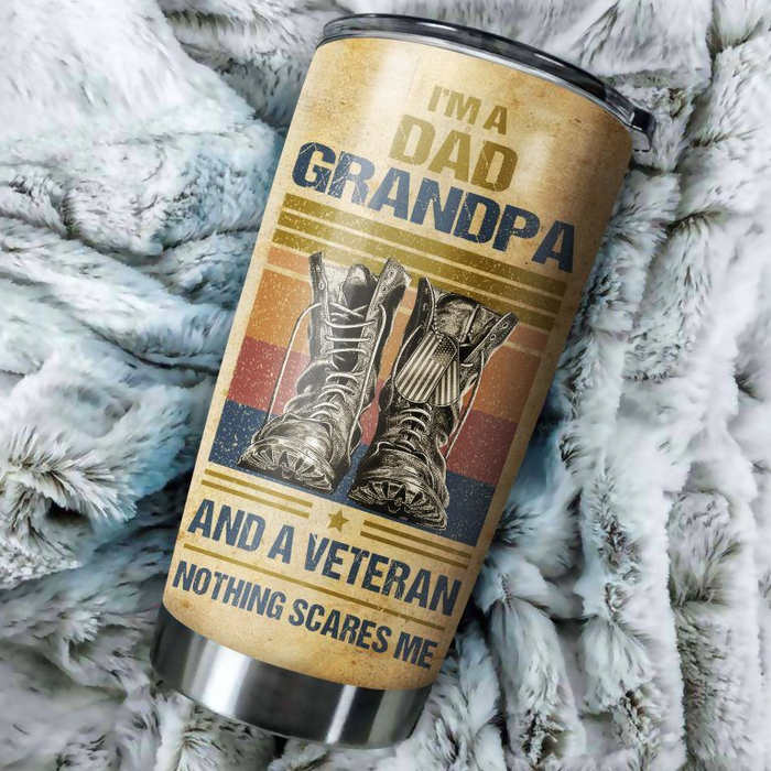 Personalized Tumbler For Grandpa From Grandkids I Am A Dad Grandpa And A Veteran Custom Name Travel Cup Birthday Gifts