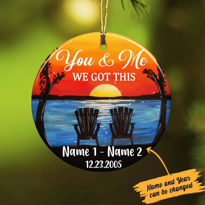 Personalized Ornament Gifts For Couples Love Lake Empty Chair Sunset Custom Name Tree Hanging On Anniversary Valentines