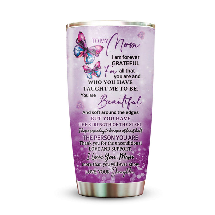 Personalized Tumbler To Mommy  Butterflies Roses I'm Forever Grateful Gifts For Mom Custom Name Travel Cup For Birthday