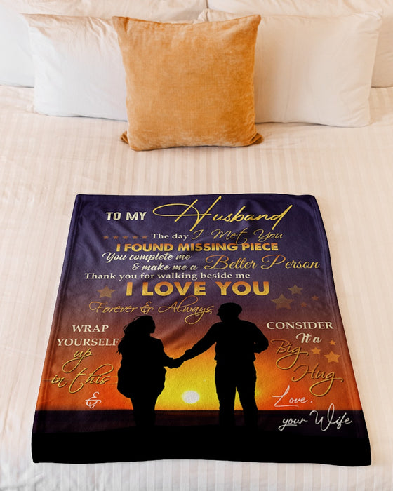 Personalized Blanket To My Husband From Wife The Day I Met You Couple Under The Sunset Printed Custom Name