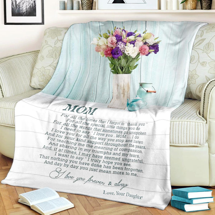 Personalized Blanket To My Mom From Daughter Love You Beautiful Flower Printed Wooden Background Custom Name