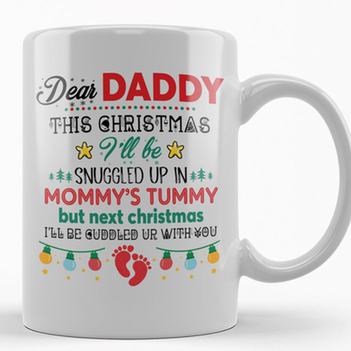 Dad Coffee Mug Gifts New Dad 2021 Happy First Christmas Promoted To Be Daddy 2021 Gifts Mugs Customized Gifts For Father's Day, Christmas 11Oz 15Oz Mug
