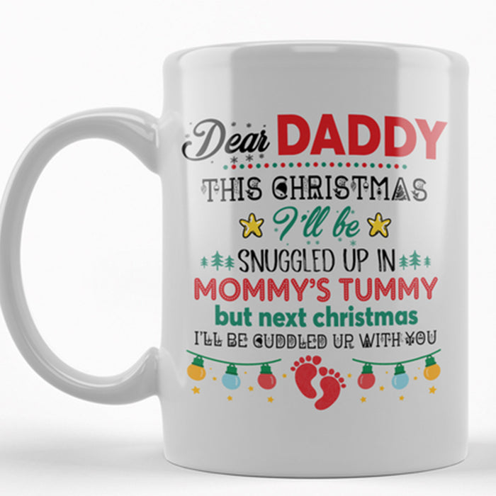 Dad Coffee Mug Gifts New Dad 2021 Happy First Christmas Promoted To Be Daddy 2021 Gifts Mugs Customized Gifts For Father's Day, Christmas 11Oz 15Oz Mug