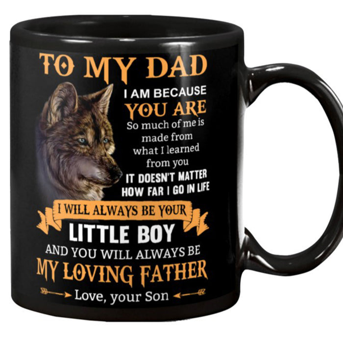 Personalized Dad Coffee Mug Gifts Daddy From Son Print Dad Wolf With Quotes For Dad Customized Gifts For Father's Day, Birthday 11Oz 15Oz Ceramic Mug