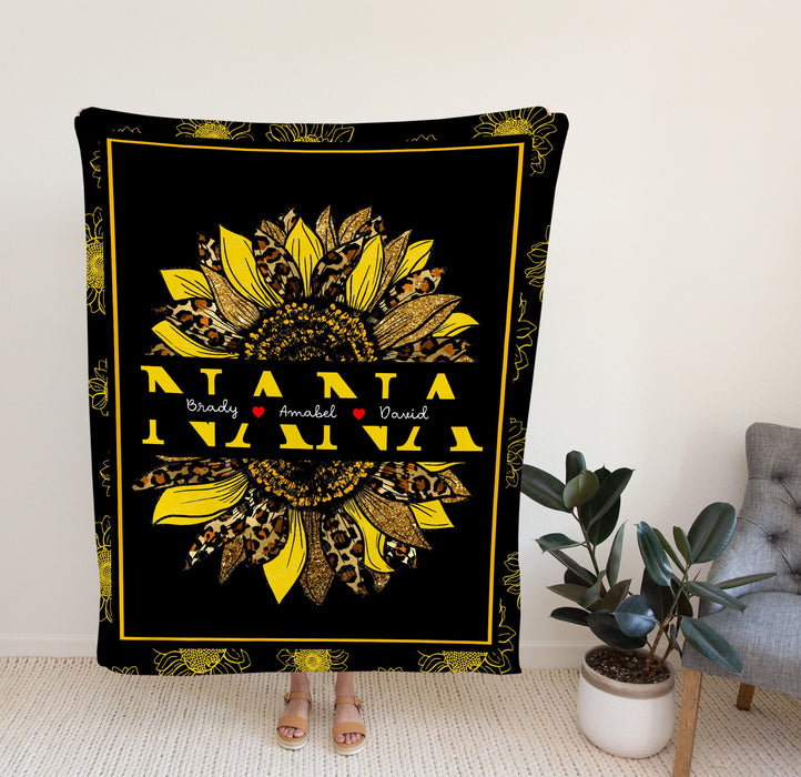 Personalized To My Grandma Blanket From Grandkids Nana Leopard Monogram Sunflower Custom Name Gifts For Christmas