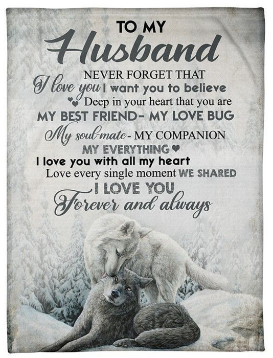 Personalized  Fleece Blanket For Husband Print Wolf Family Love Quote For Husband Customized Blanket Gifts For Anniversary