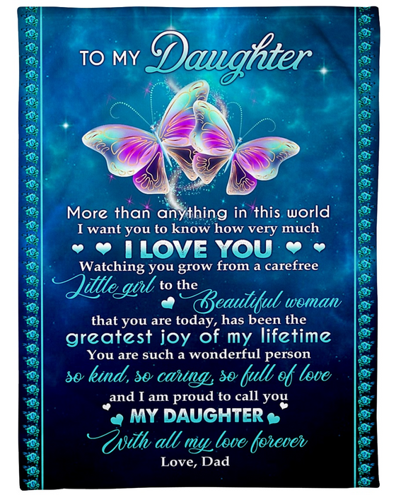 Personalized Fleece Blanket For Daughter Print Butterflies Beauty Customized Blanket Soft Cozy Warm Gifts for Graduation Birthday