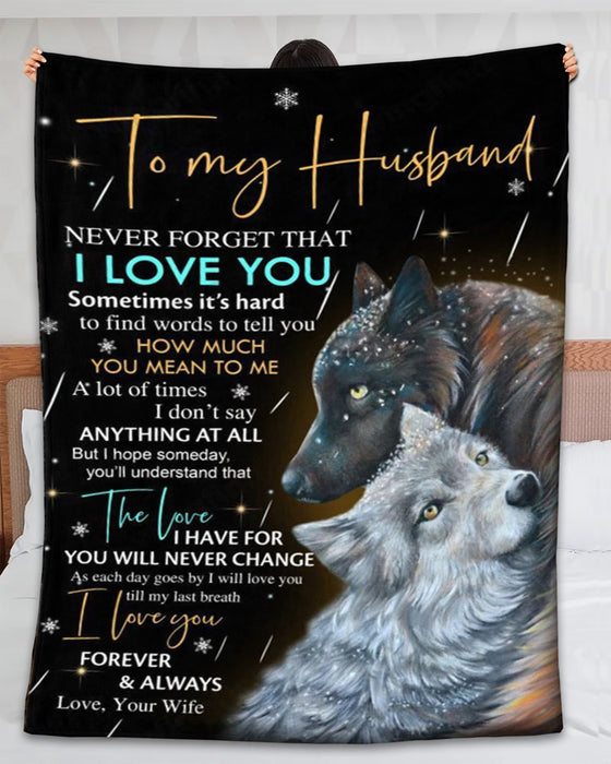 Personalized To My Husband Blanket From Wife Hugging Wolf Printed Never Forget That I Love You Premium Blanket