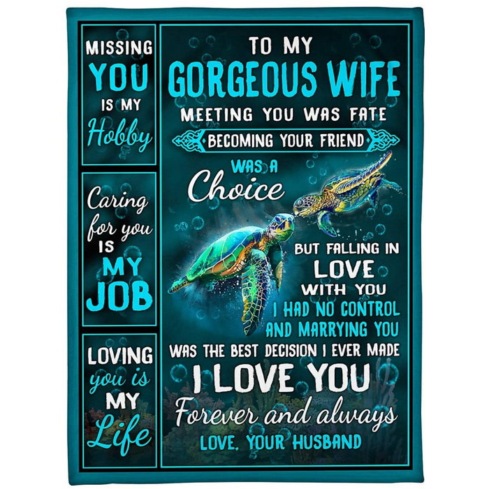 Personalized Fleece Blanket For Gorgeous Wife Print Sea Turtle Cute Love Quotes For Wife Customized Blanket Gifts For Wedding Anniversary Valentine