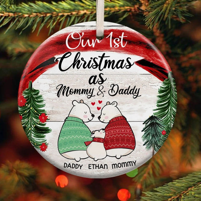 Personalized First Christmas As Mommy & Daddy Ornament For New Mom Dad To Be Custom Name Bear Family Xmas Ornament