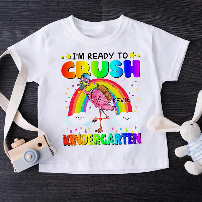 Personalized T-Shirt For Kids I'm Ready To Crush Kindergarten Colorful Design Rainbow & Flamingo Print Custom Name