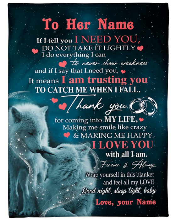 Personalized Fleece Blanket For Wife Print Wolf Family Love Quotes For Wife Customized Blanket Gifts For Anniversary Wedding Birthday