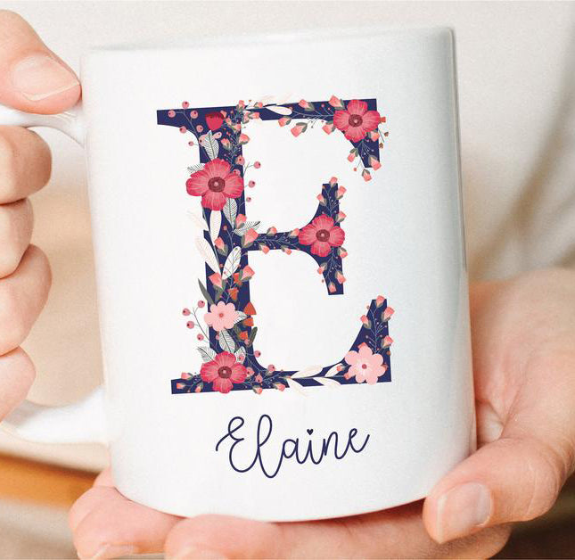 Personalized Monogram Mug for Girls Customized Name Coffee Mugs for Mothers Initial Floral Mug Gifts