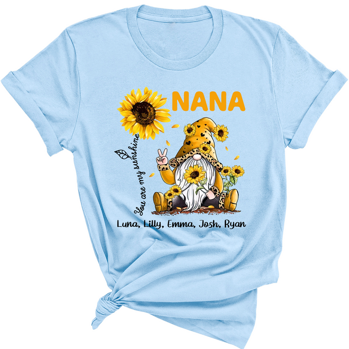 Personalized Shirt For Grandma Print Cute Gnomes And Sunflower Custom Kids Name