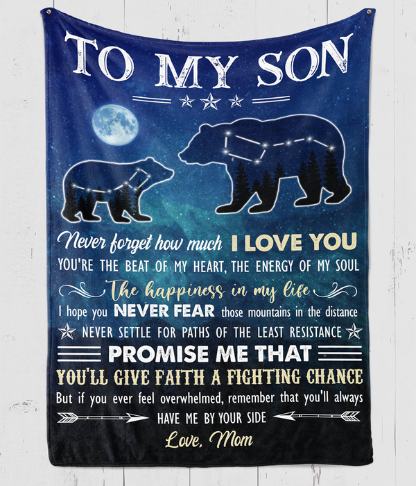 Personalized Fleece Blanket For Son Print Cute Bear With Quotes For Son Customized Blanket Gifts For Birthday Graduation
