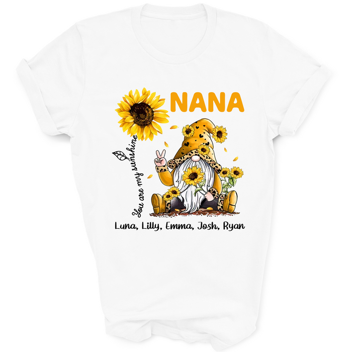 Personalized Shirt For Grandma Print Cute Gnomes And Sunflower Custom Kids Name
