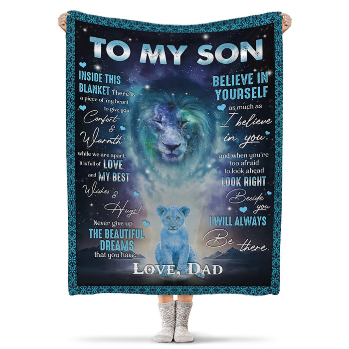 Personalized To My Son Blanket From Dad Inside This Blanket There Is A Piece Of My Heart Old Lion & Baby Lion Printed