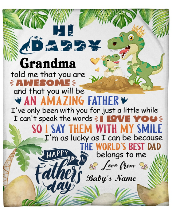 Personalized Fleece Blanket For Grandpa Print Cute Dinosaurs Love Quote For Grandpa Customized Blanket Gift For Mothers Day