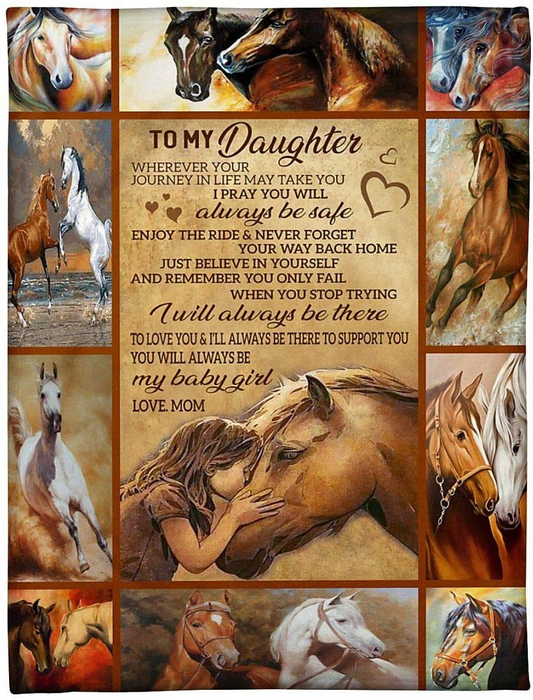 Personalized Fleece Blanket For Daughter Print Daughter And Horse Sweet Message For Daughter Customized Blanket Gifts For Birthday Graduation
