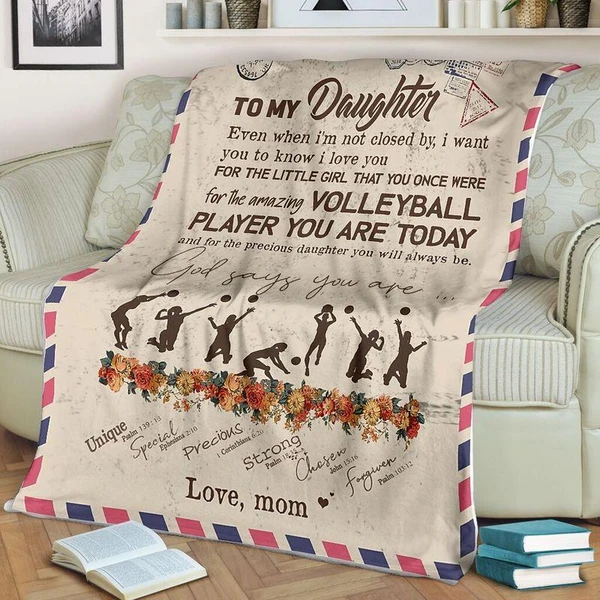Personalized To My Daughter Volleyball Letter Fleece Blanket From Mom Gods Say You Print Player And Flower Custom Name