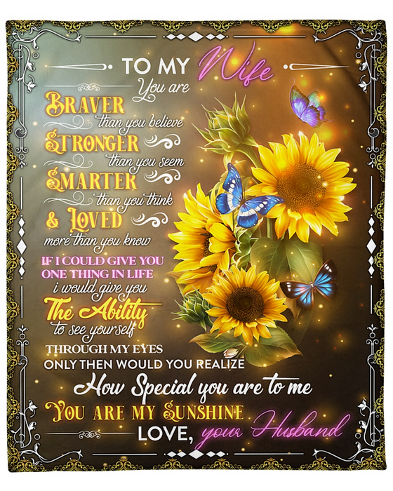 Personalized Blanket For Wife Print Butterfly And Sunflower Love Messages For Wife Customized Blanket Gifts For Anniversary