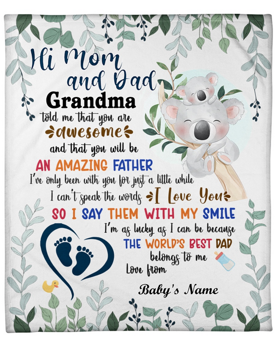Personalized Fleece Blanket For Mom And Dad Print Cute Koala Love Quote For Mom And Dad Customized Blanket Gift For Mothers Day